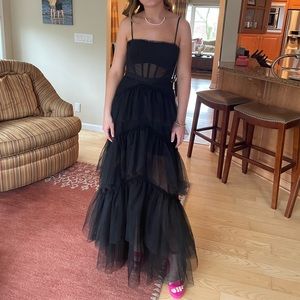 BCBGMAXAZRIA Corset Tulle Gown in Black